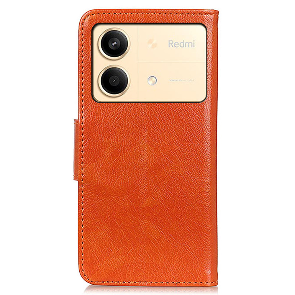 For Xiaomi Redmi Note 13R Pro 5G Wallet Cover Split Leather Case Nappa Texture - Orange For Xiaomi Redmi Note 13R Pro 5G Wallet Cover Split Leather Case Nappa Texture - Orange